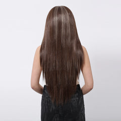 13x6 Free Hair Part Synthetic Future Fiber Lace Wig Soft Straight Deep Brown Blonde Stripe Heat-resistant Smooth High Density
