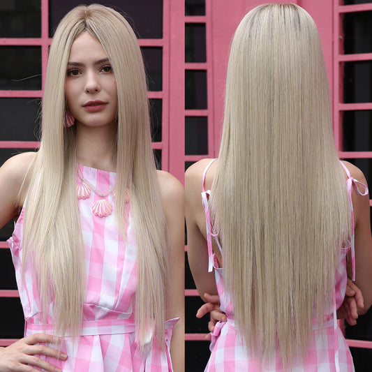Japan Fiber 13*4 Lace Front Synthetic Wigs for Women Long Straight Light Blonde Middle Part Wigs Daily Cosplay Heat Resistant