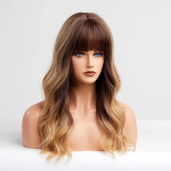 Wigs Long Wavy Wig with Bangs Ombre Brown For Women Curly Hair wholesale synthetic Synthetic wigs