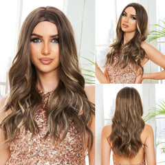 Dark Hair Root Ombre Brown Natural Curly Hair Synthetic Chemical Fiber Wig No Bangs Wig Matte High Density Scene Photo