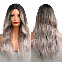 Wigs natural hair wig Ombre Grey to White Long Hair Daily Natural Wavy Heat Resistant Fiber for wig vendors