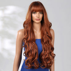 32 Inch Stock Heat Resistant Fiber Wig Red Brown Layered Large Wave Curly Synthetic Wig Curly Hair Matte High Density Suitable