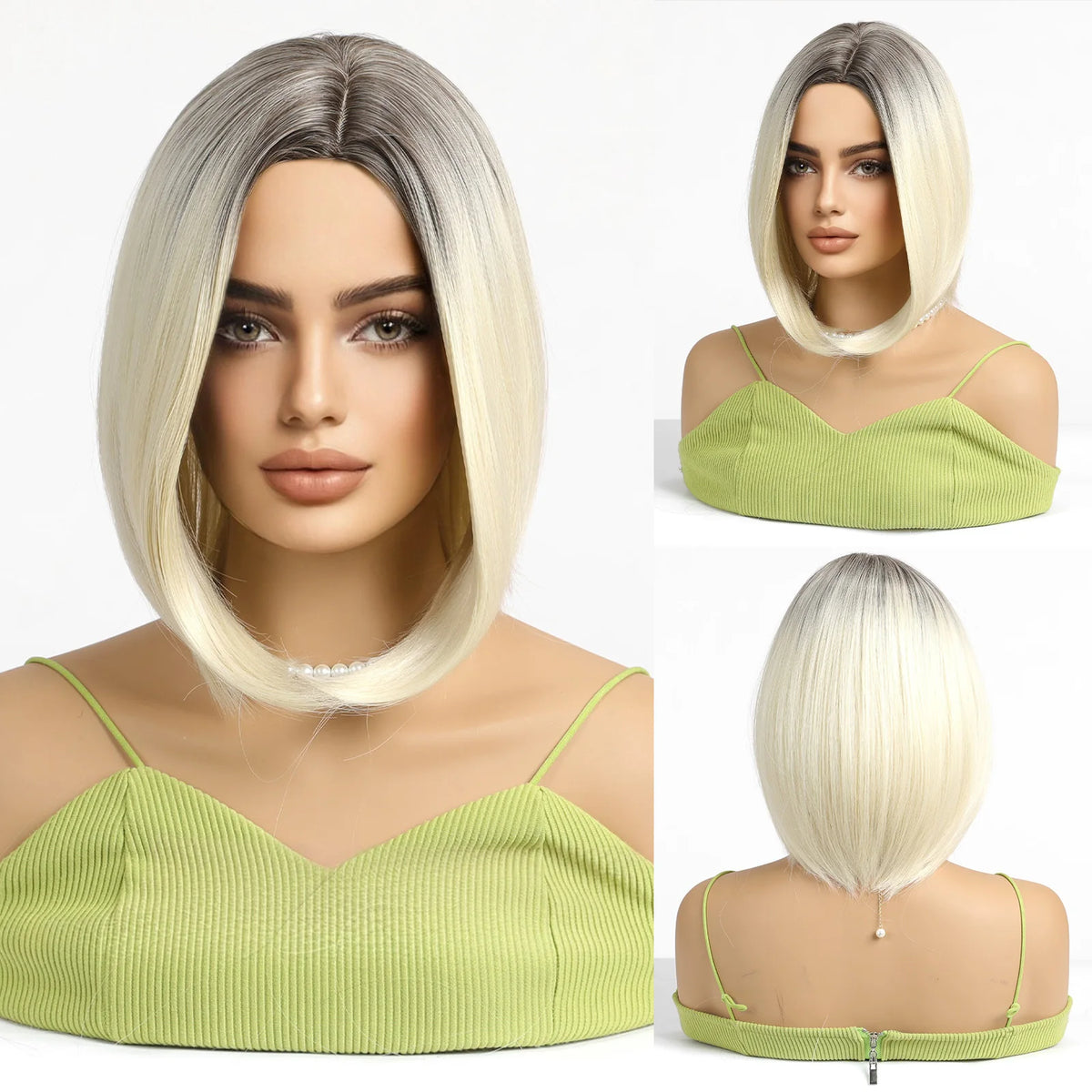 Blonde Ombre Mixed Short Bob Synthetic Wig with Layering and No Bangs Heat Resistant Fiber Women's Style Real Photo