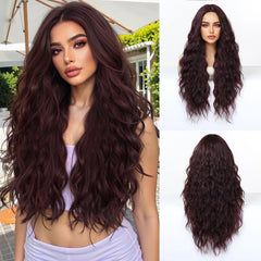 Synthetic Future Fiber Long Deep Brown African Curl Super Wave Heat Resistant Elastic Cap Natural Loose Wave Wig