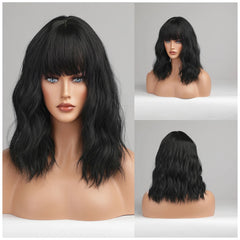 Purple Synthetic Wigs Short BoBo Deep Curly Wig with Bangs for Cosplay Daily Party Lolita Hair