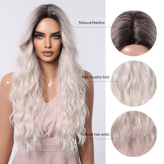 Black Hair Root White Layered Wig Curly Hair Wigs Without Bangs Women's Heat Resistant Fiber Matte Durable Real Photo