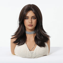 Direct Deep Brown Black Ombre Highlight Wig Elastic Cap High-Temperature Fiber Synthetic Hair Real Photo Straight Style