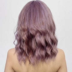 Purple Synthetic Wigs Short BoBo Deep Curly Wig with Bangs for Cosplay Daily Party Lolita Hair