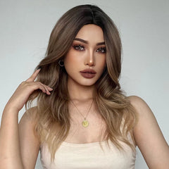 Wigs Synthetic Medium Length Natural Wave Hair Ombre Brown Middle Part Wigs for synthetic wigs wholesale prices