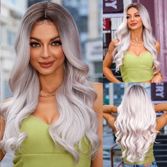 Inventory delivery Long Wavy Hair Wig Ombre Brown to Blonde Daily Natural Synthetic Wig for Women Heat Resistant Fiber