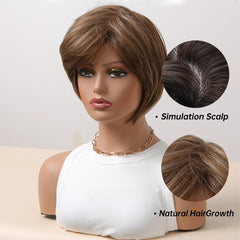 Light Brown Ombre White Short Elf bob Synthetic Wig with Natural Layer High Temperature Fiber Male and Female Style Real Photo