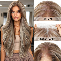 Futura Fiber 13x6 Lace Synthetic Wig Black with Silver Strands Mixed White Stripes Soft High Density Real Video Heat Resistant