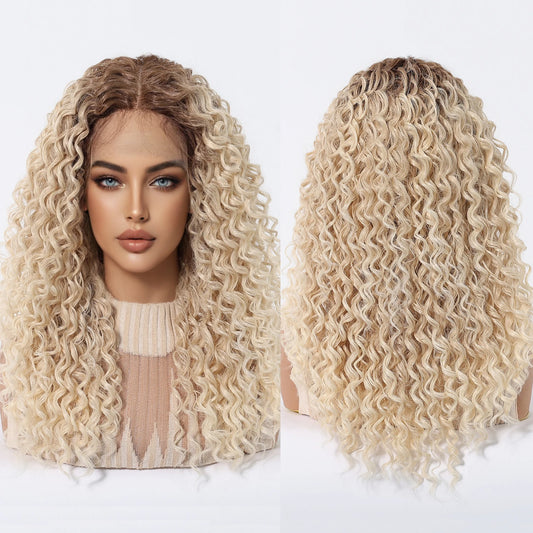 Brown Root Ombre Blonde Super Curly Bob Lace Wig Future Fiber Soft and Breathable Closed African Wig Real Photo