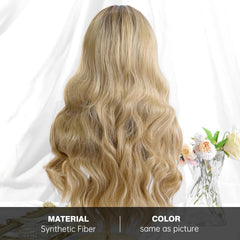 Japan Fiber Synthetic Women's 13x4 Lace Wig Long Wavy Wigs Blonde Color Daily Party High Density Heat Resistant Hair