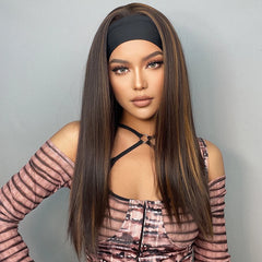 Long Blonde Brown Ombre Straight Hair Wig Synthetic Wig Headband Wig Heat-resistant Breathable Cap Real Photo