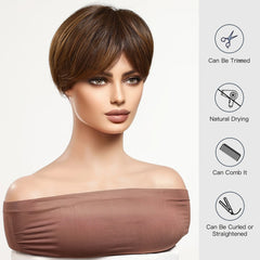 Red-brown Burgundy Short Hair Pixie bob Synthetic Wig Layered Bangs High Temperature Resistant Fiber Women's Style Real Photo
