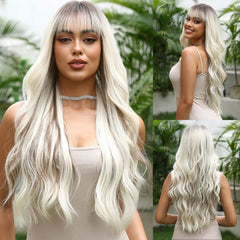 Curly Orange Copper Ginger Ombre Blonde Long Wavy Wigs with Bangs for Women Cosplay Christmas Wig