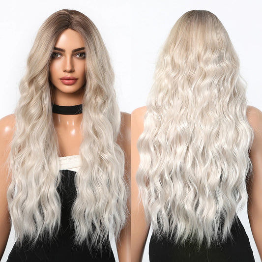 Fully Stocked Blonde White Ombre Natural Curly Hair Synthetic Chemical Fiber Wig No Bangs Wig Matte High Density Live Photo