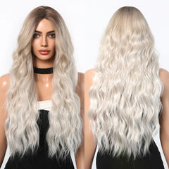 Fully Stocked Blonde White Ombre Natural Curly Hair Synthetic Chemical Fiber Wig No Bangs Wig Matte High Density Live Photo