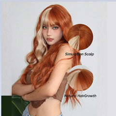 Curly Orange Copper Ginger Ombre Blonde Long Wavy Wigs with Bangs for Women Cosplay Christmas Wig
