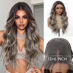 Futura Fiber 13x6 Lace Synthetic Wig Black with Silver Strands Mixed White Stripes Soft High Density Real Video Heat Resistant