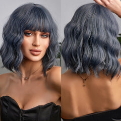 Synthetic Wigs For Women Curly Gray Blue Short Hair Wigs High Temperature Resistant Wholesale Price Immediate Shipping
