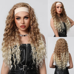 Real Photo African Curly Natural Wave Water Wig Elastic Head Black Heat-resistant Breathable Synthetic Hair Future Fiber