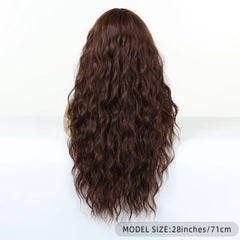 Synthetic Future Fiber Long Deep Brown African Curl Super Wave Heat Resistant Elastic Cap Natural Loose Wave Wig