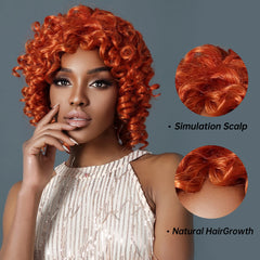 In-stock MOQ1 Afro Kinky Curly Synthetic Wigs Big Bouncy Fluffy Bomb Wig Short Orange Highlight Hair for Black Women