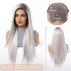 13x6 Free Hair Part Synthetic Future Fiber Lace Wig Soft Straight Deep Brown Blonde Stripe Heat-resistant Smooth High Density