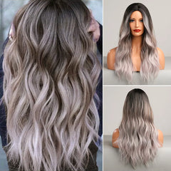 Wigs natural hair wig Ombre Grey to White Long Hair Daily Natural Wavy Heat Resistant Fiber for wig vendors
