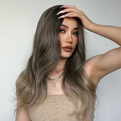 Inventory delivery Long Wavy Hair Wig Ombre Brown to Blonde Daily Natural Synthetic Wig for Women Heat Resistant Fiber