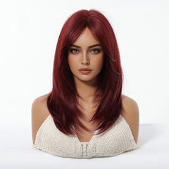 Direct Burgundy Red for Ombre Wig with Bangs High Temperature Fiber Synthetic Hair Elastic Cap Real Photo