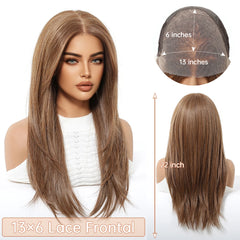 13x6 HD U Lace Wig Synthetic Future Fiber Long Straight Natural Body Wave Dark Brown Stripes White Real Photo Video