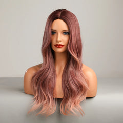 Wigs Synthetic Wig Ombre Pink Orange Long Wigs Middle Part Hair Daily Natural Wavy Heat Resistant Fiber for Women