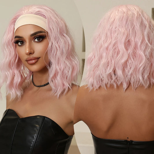 Bob Curly Short Hair Headband Wig Synthetic Wig Elastic Cap Heat-resistant Breathable Real Photo Matte Durable