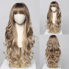 34 Inch Extra Long Heat Resistant Fiber Wig Golden Layered Large Wave Curly Synthetic Wig Curly Hair Matte High Density