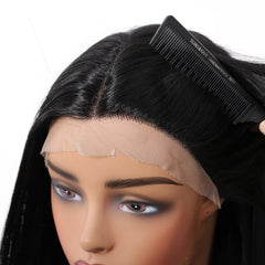 High Quality 32inch T-shaped Future Fiber Lace Front Wig Soft and Smooth Black Lace Wig Real Photo