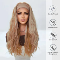Headband Red Gold White Striped Curly Wig Elastic Cap Heat-resistant Breathable Water Wave Synthetic Wig Real Photo