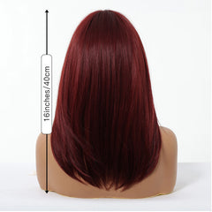 Direct Burgundy Red for Ombre Wig with Bangs High Temperature Fiber Synthetic Hair Elastic Cap Real Photo