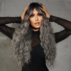 Wigs Wholesale Synthetic matte Deep Wave wig black hair roots gradient gray heat-resistant long curly hair