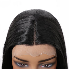 High Quality 32inch T-shaped Future Fiber Lace Front Wig Soft and Smooth Black Lace Wig Real Photo
