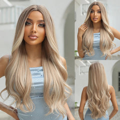 Heat Resistant Fiber Long Wig Blonde Ombre Natural Curly Hair Synthetic Wig Curly Hair Matte High Density Live Photo No Bangs