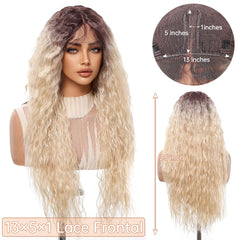Natural Pink Synthetic Fiber Lace Wig with Long Curly Body Wave Soft Breathable Closed Cap Real-Life Photo of Loose Waves