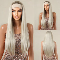 Long Blonde Brown Ombre Straight Hair Wig Synthetic Wig Headband Wig Heat-resistant Breathable Cap Real Photo