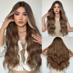 Wigs  Long Wavy Wigs No Bangs Light Brown Middle Part Hair Daily for Women loose wave wig