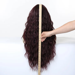 Synthetic Fiber Wig Long Dark Red Rose Red African Curly Super Wave Heat-Resistant Elastic Cap Natural Loose Wave