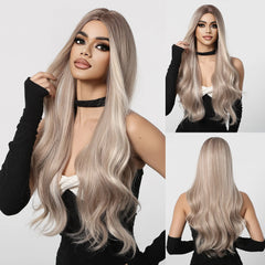 Dark Hair Root Ombre Brown Natural Curly Hair Synthetic Chemical Fiber Wig No Bangs Wig Matte High Density Scene Photo