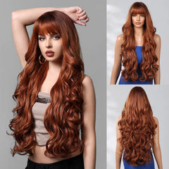 32 Inch Stock Heat Resistant Fiber Wig Red Brown Layered Large Wave Curly Synthetic Wig Curly Hair Matte High Density Suitable