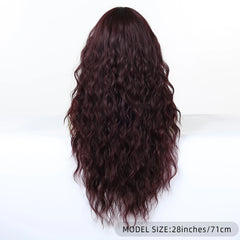 Synthetic Fiber Wig Long Dark Red Rose Red African Curly Super Wave Heat-Resistant Elastic Cap Natural Loose Wave